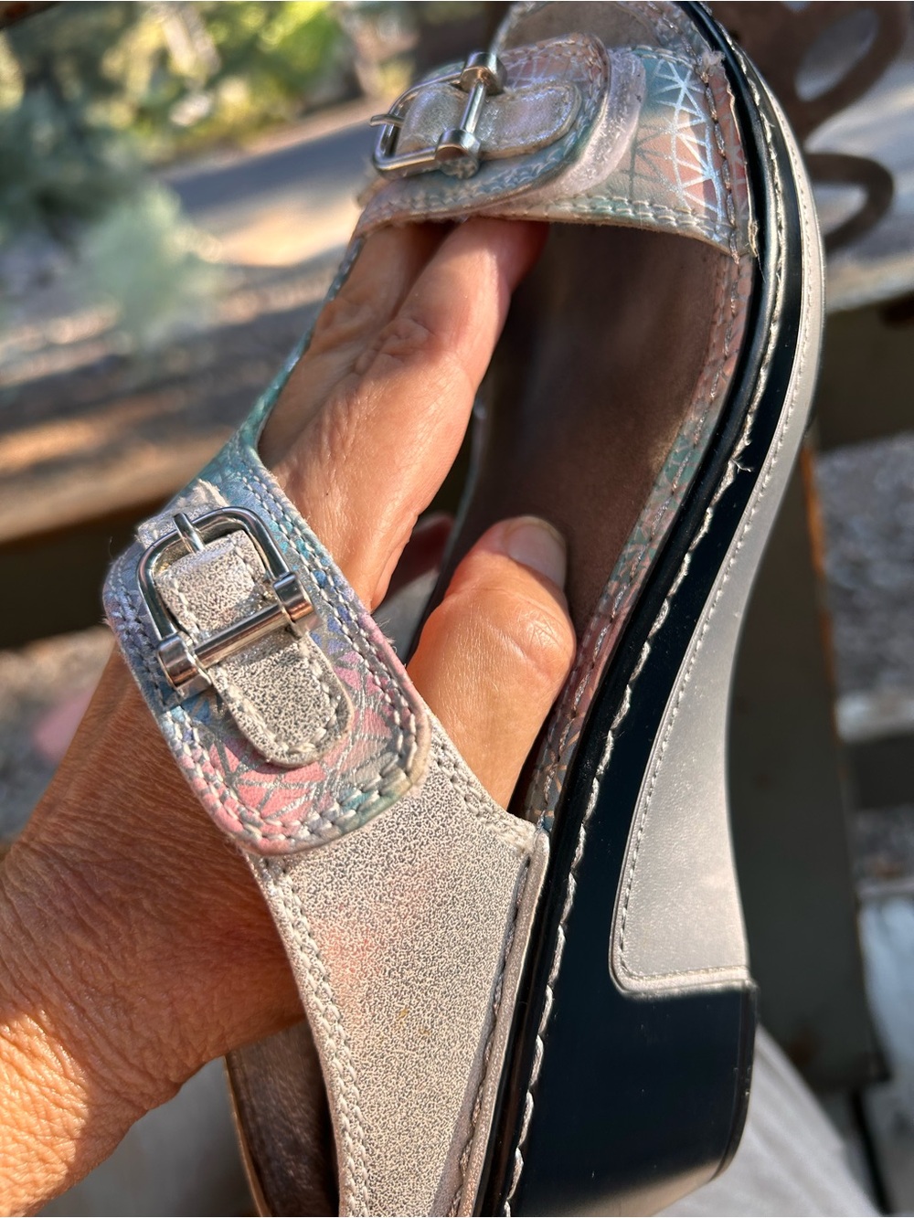 Alegria sandals, pink, and blue open back - Picture 11 of 16